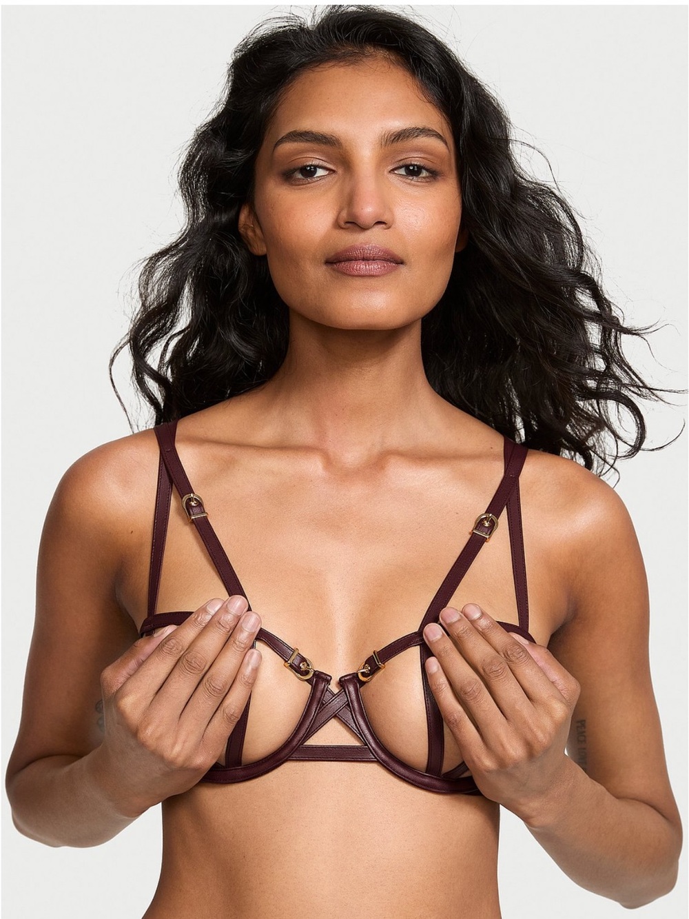Strappy Cutout Underwire Bra in Dark Brown
